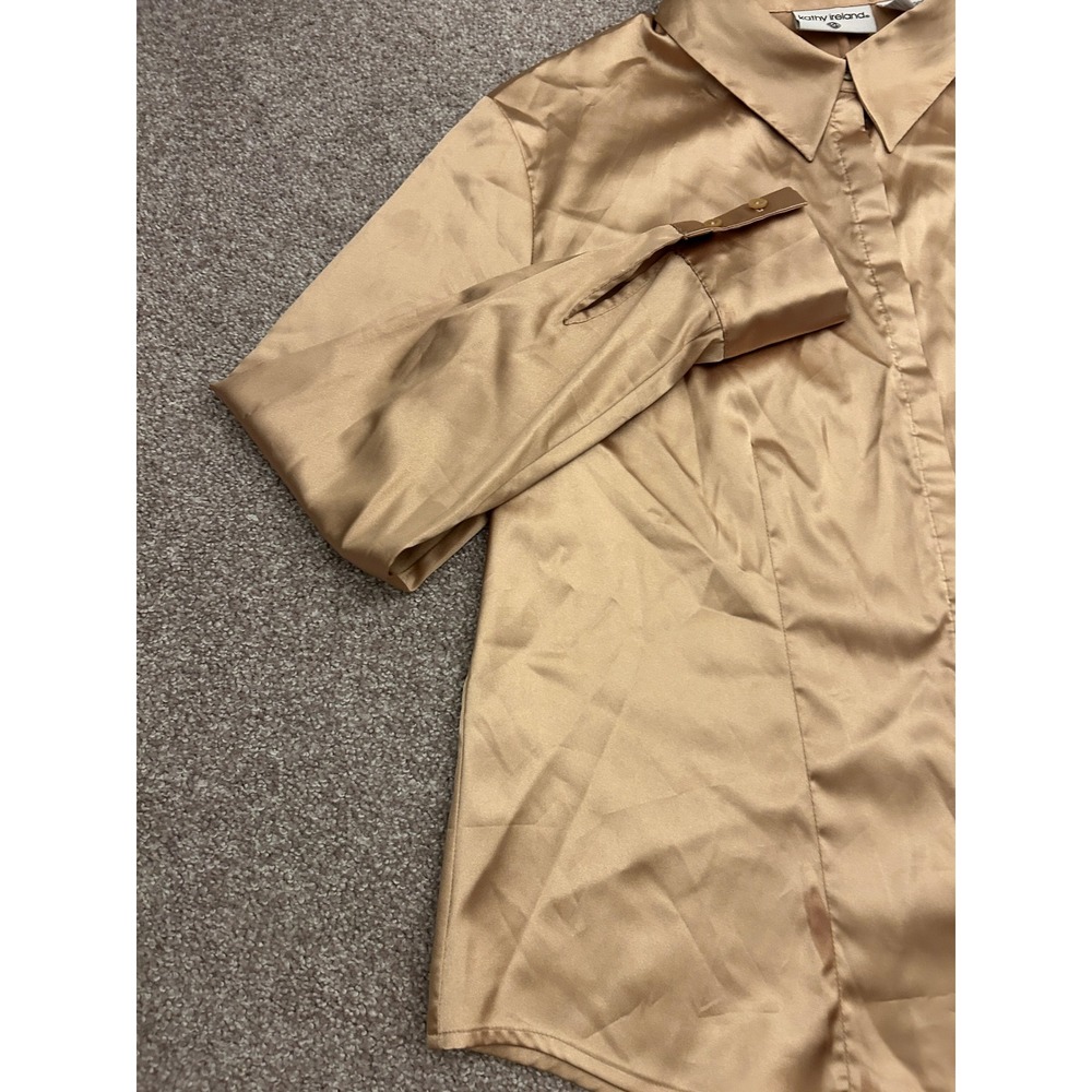 Kathy Ireland Blouse Womens XL Gold Excellent Satin Long Sleeve Button Down Top - Picture 6 of 14